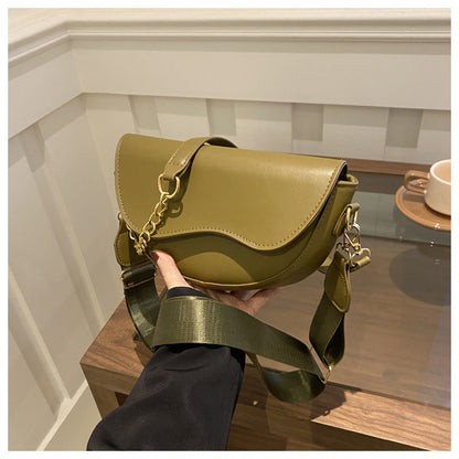 A Spring new chain saddle bag wide shoulder strap single shoulder messenger bag foreign style leisure bag - Mixbatch