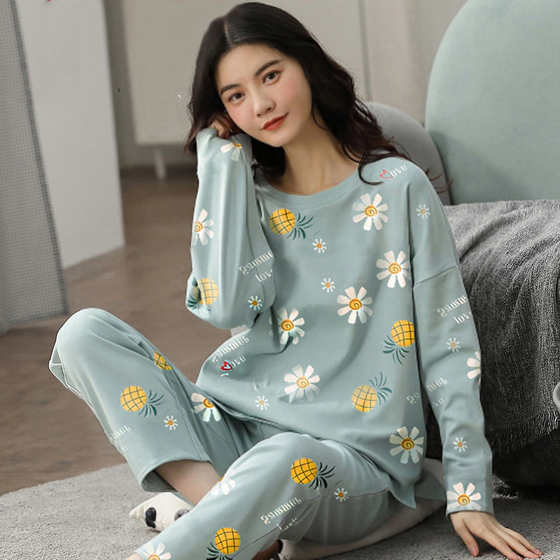 A large number of wholesale pajamas women's spring and autumn long-sleeved autumn and winter loungewear women's large size simple loose suit outer wear - Mixbatch