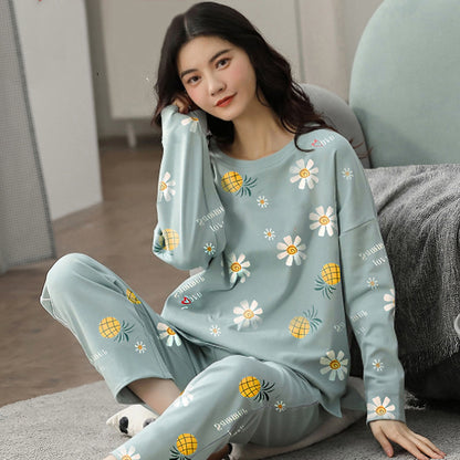 A large number of wholesale pajamas women's spring and autumn long-sleeved autumn and winter loungewear women's large size simple loose suit outer wear - Mixbatch