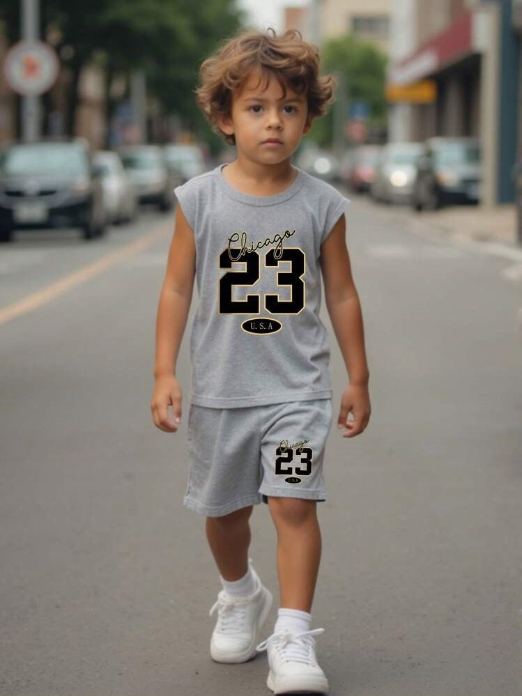 A European, American and foreign trade Amazon summer new hot sale No. 32 printed children's clothing set short-sleeved T-shirt shorts medium and old children
