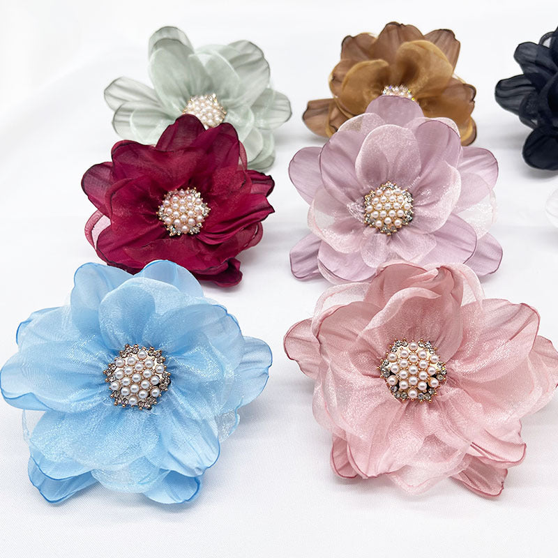 A organza flower accessories multi-layer three-dimensional gauze handmade beads DIY burnt edge flower jewelry shoe flower accessories - Mixbatch