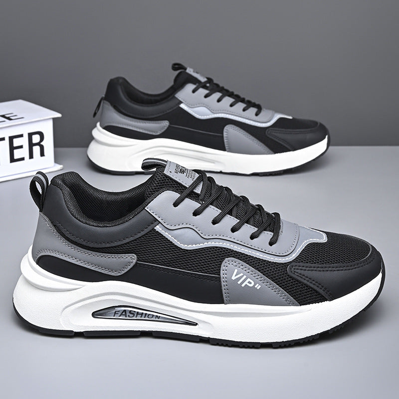 A soft-soled mesh men's shoes, new summer 2024 comfortable and trendy running sports shoes, leather non-slip and versatile casual shoes - Mixbatch