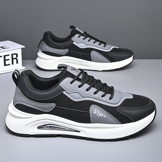 A soft-soled mesh men's shoes, new summer 2024 comfortable and trendy running sports shoes, leather non-slip and versatile casual shoes - Mixbatch
