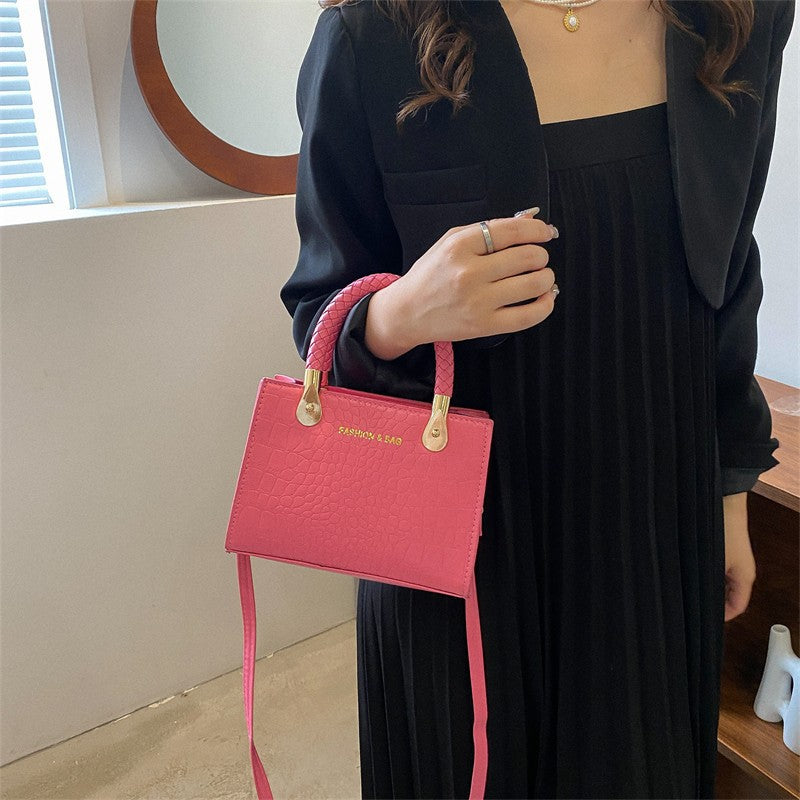 A Fashion Small Square Bag Women's Stone Pattern Woven Shoulder Crossbody Casual Women's Bag Approved - Mixbatch