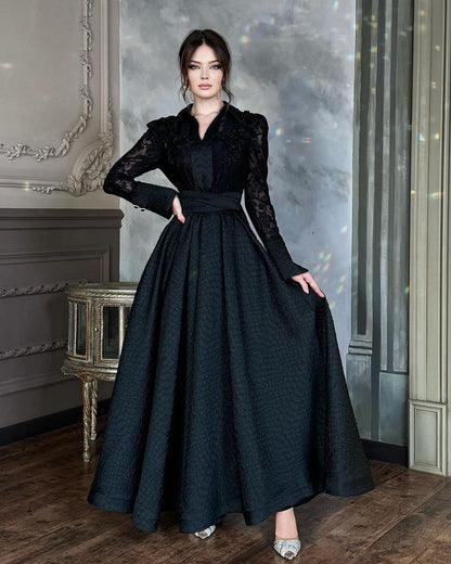 A European and American white chest beaded lace yarn French retro long-sleeved slim dress