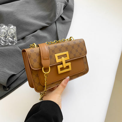 A new simple foreign style shoulder bag fashion chain retro lock small square bag printed messenger bag - Mixbatch