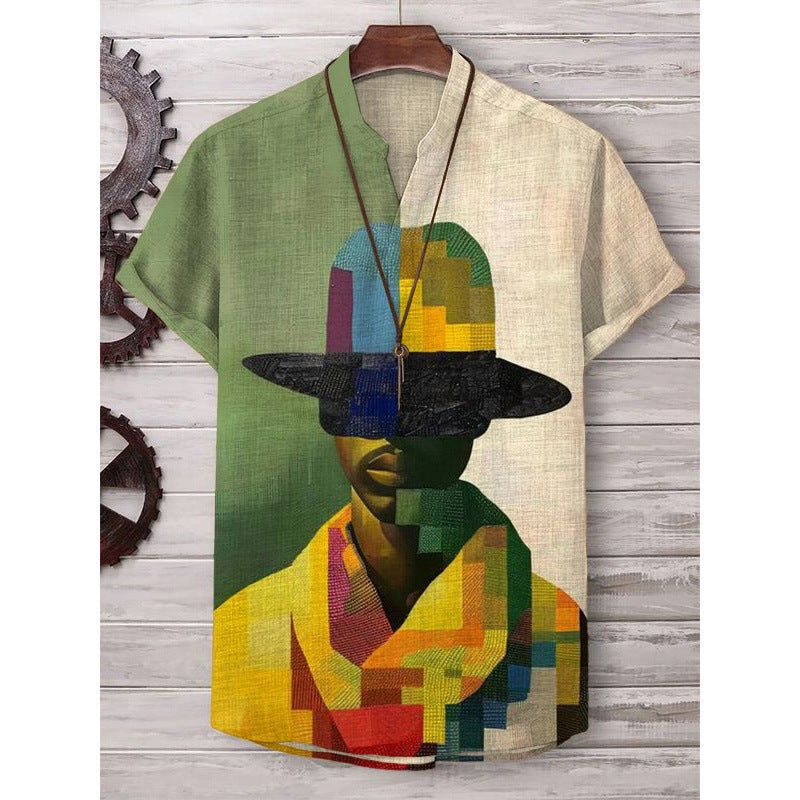A Printed Short Sleeve V-Neck Shirt