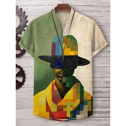 A Printed Short Sleeve V-Neck Shirt