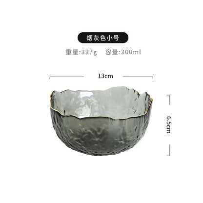 A Creative Japanese Lotus Mist Powder Glass Fruit Salad Bowl Set High Value Dessert Bowl Light Luxury Simple Household Fruit Plate