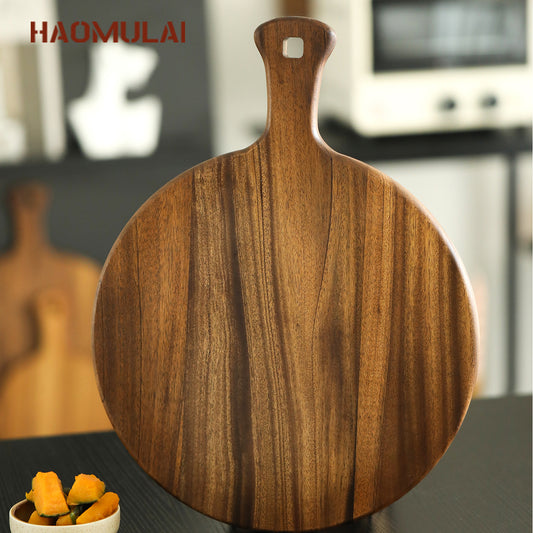 A Round pizza plate Commercial solid wood pizza plate Tray Wooden 9/10/12 inch steak plate Fruit complementary food plate