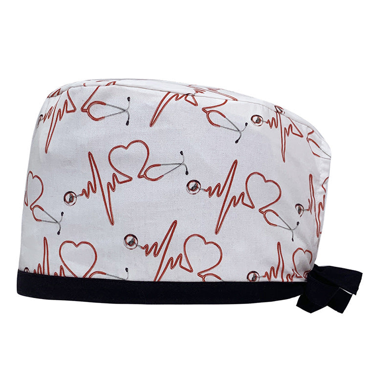 A Cotton Printed Surgical Cap Adjustable Women's Long Hair Baotou Cap Dentist Stomatology Clinic Frosted Cap Men's Foreign Trade