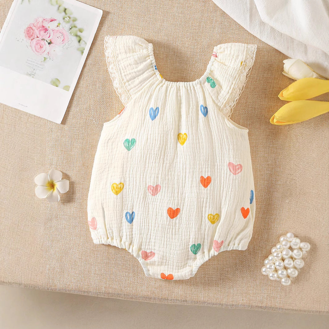 A baby girl clothes summer fart coat flower strap crawl baby girl clothes baby onesie newborn clothes