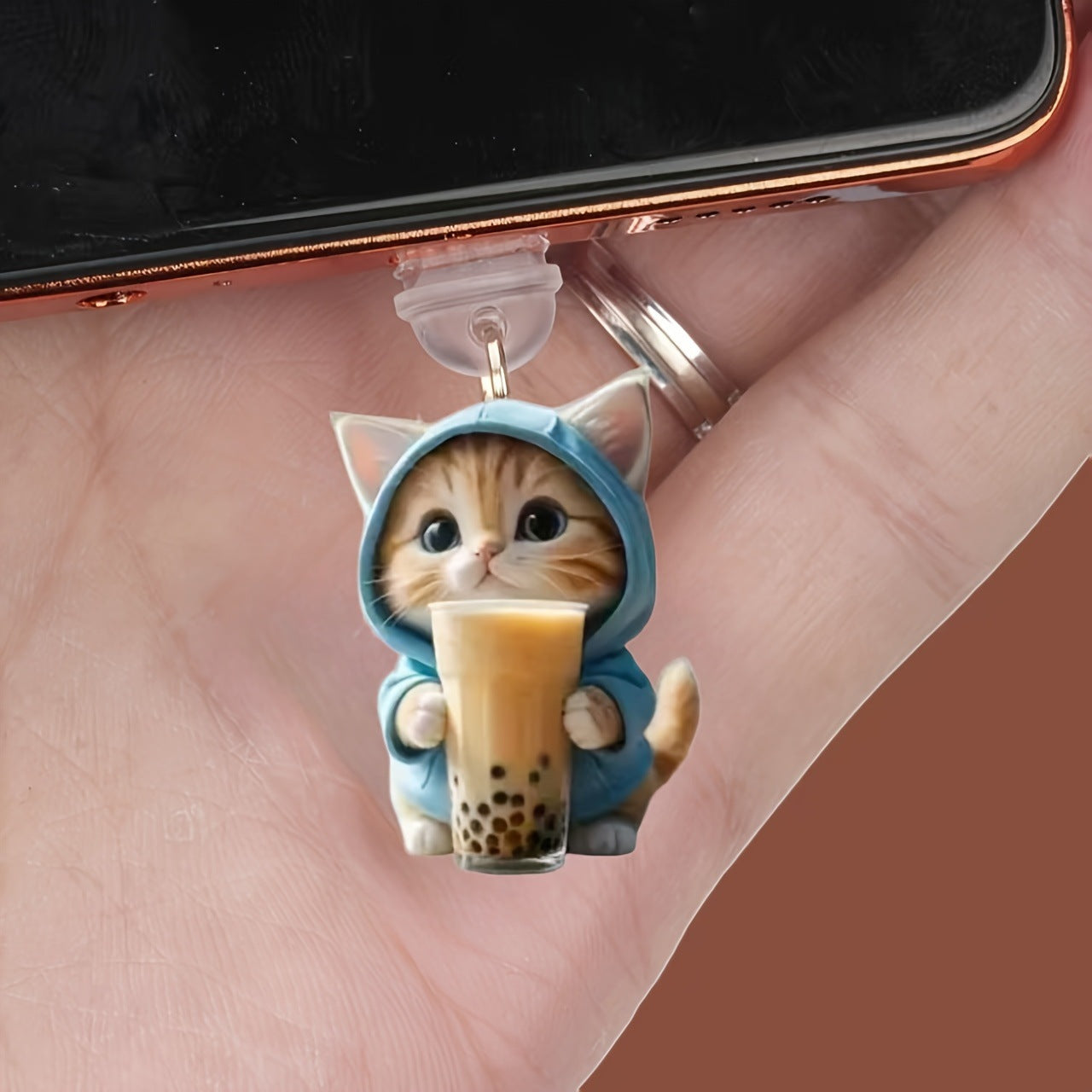 A Cross-border explosion Acrylic mobile phone dust plug Love milk tea dog and cat pendant Pendant Type-C oval interface