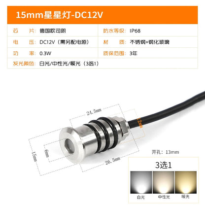A led small buried light step lighting round mini star light landscape 1W outdoor embedded waterproof spotlight 12V