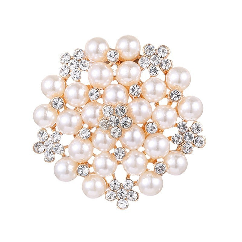 A Korean version of diamond-encrusted pearl flower brooch women's clothing niche pin high-end silk scarf buckle personalized exaggerated corsage - Mixbatch