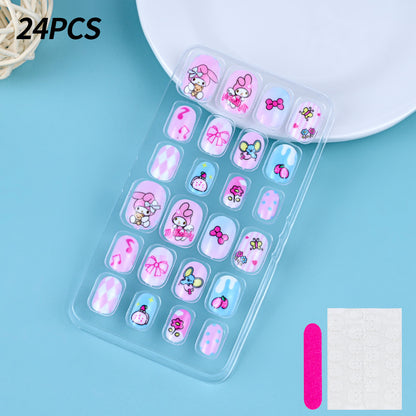 A Cross-border 24 pieces of children wearing nail cartoon animated nail patch removable girl cute manicure fingernail piece - Mixbatch
