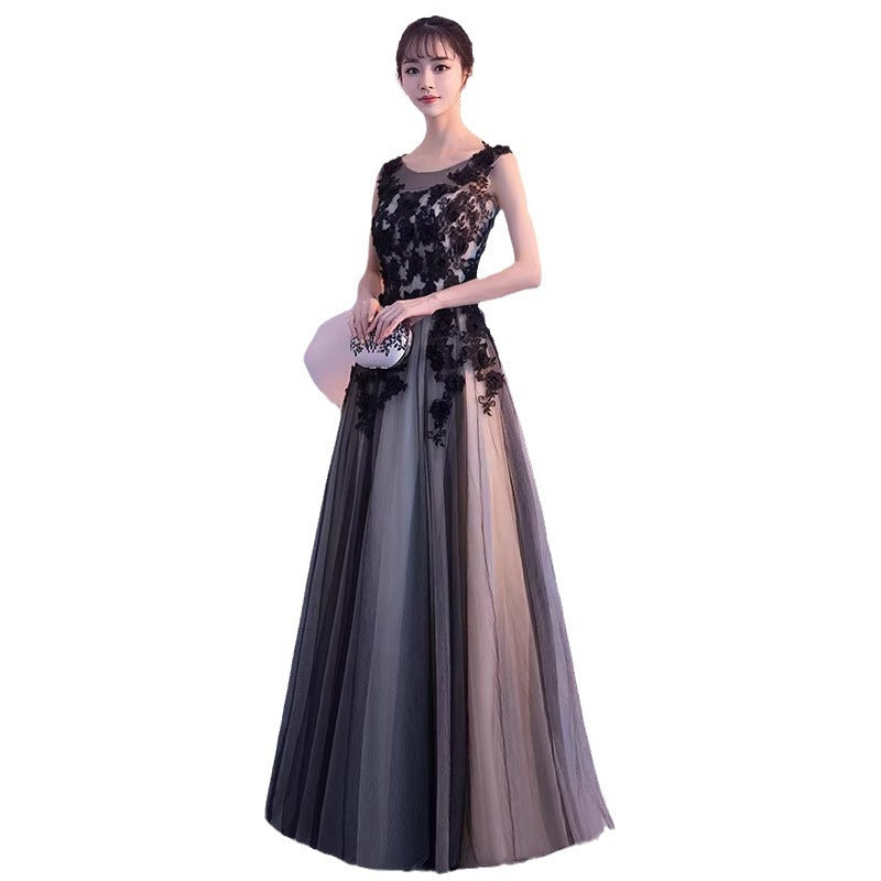 A black burgundy banquet evening dress long dignified elegant party dress