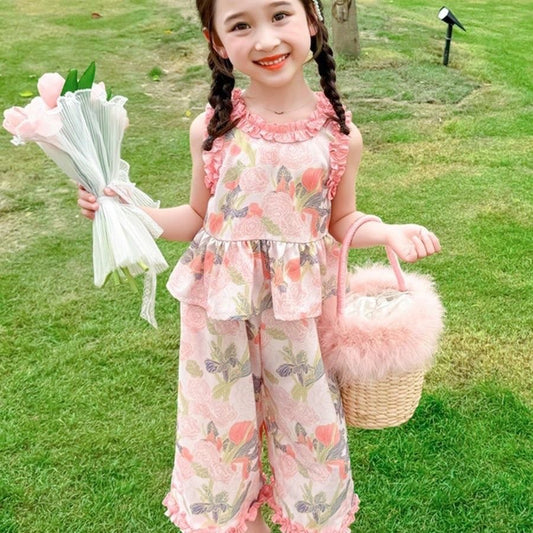 A new summer girls sleeveless printing set