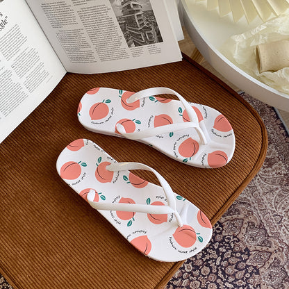 A flip-flops female summer casual wear simple fruit cartoon light and comfortable soft bottom toe pinch foot beach cool slippers
