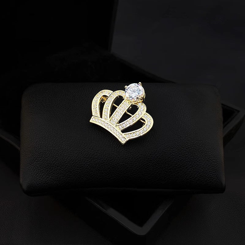 A Amazon Europe and the United States cross-border hot-selling zircon simple princess crown brooch small suit party dinner dress pin - Mixbatch