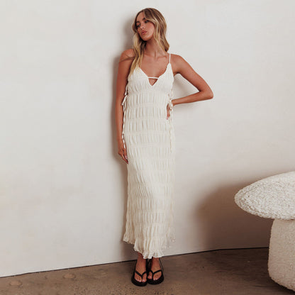 D084DS European and American cross-border 2025 spring new long dress temperament socialite style sexy deep V suspender dress women - Mixbatch
