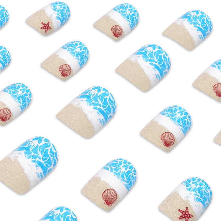 A short matte cool summer blue waves starfish shells cute cross-border wear Europe and America wear armor removable 24 pieces - Mixbatch