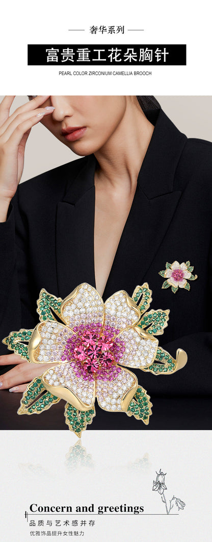 aA national style rich flower brooch high sense exquisite atmosphere diamond set super flash zircon plant flower corsage accessories - Mixbatch
