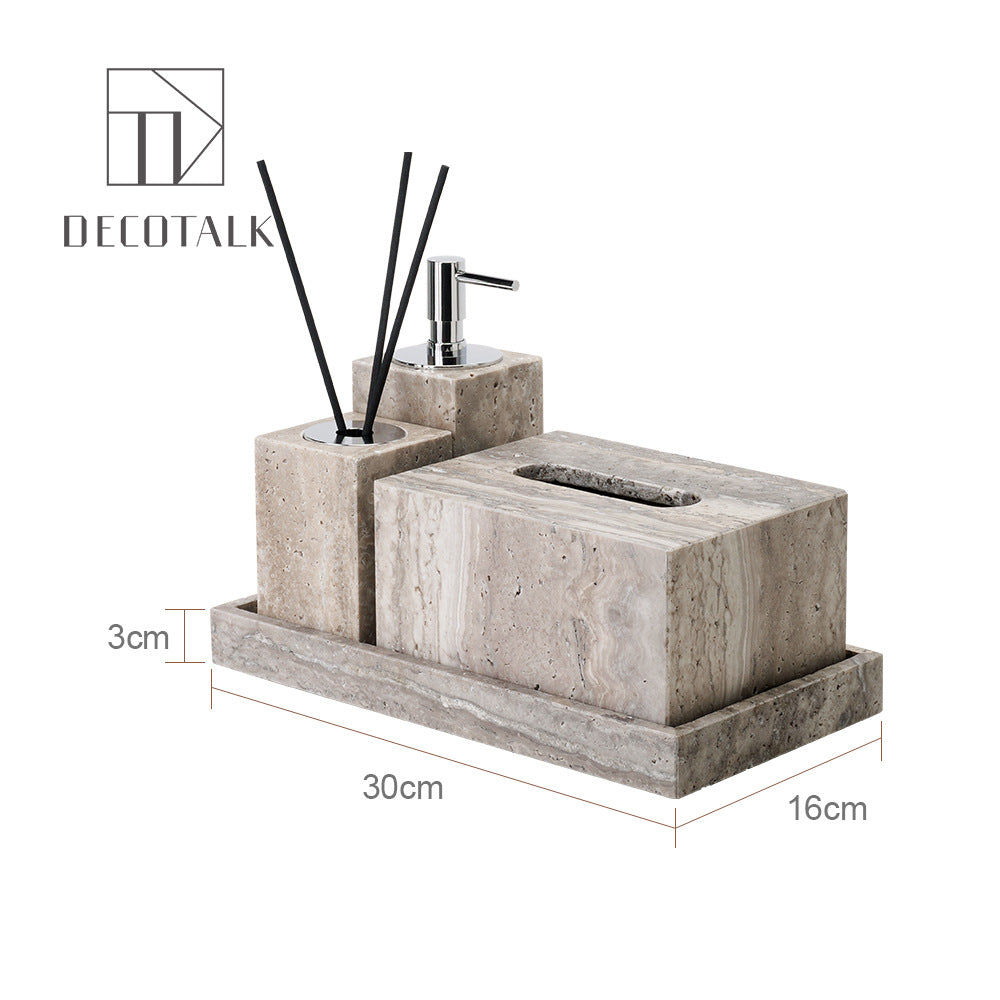 A natural silver gray travertine bathroom set