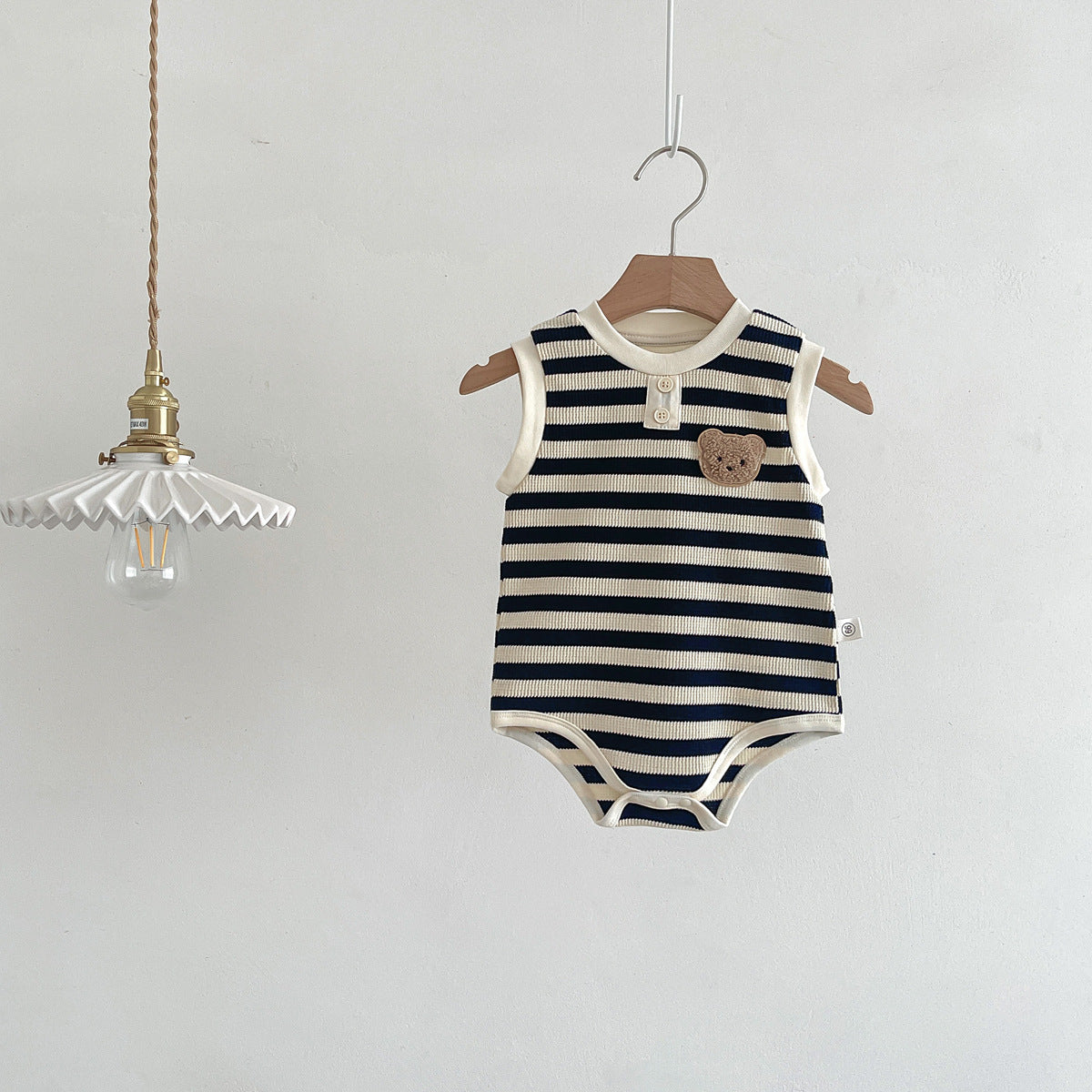 A children's summer dress sleeveless bag fart clothes ins Korean version baby striped bear vest onesie baby outing clothes - Mixbatch