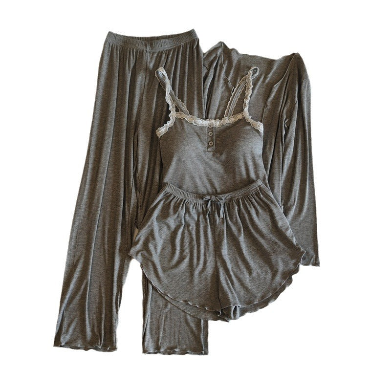 A Modal pajamas women's spring, autumn and winter sexy with chest pads, summer suspenders, trousers can be worn outside, simple loungewear cover - Mixbatch