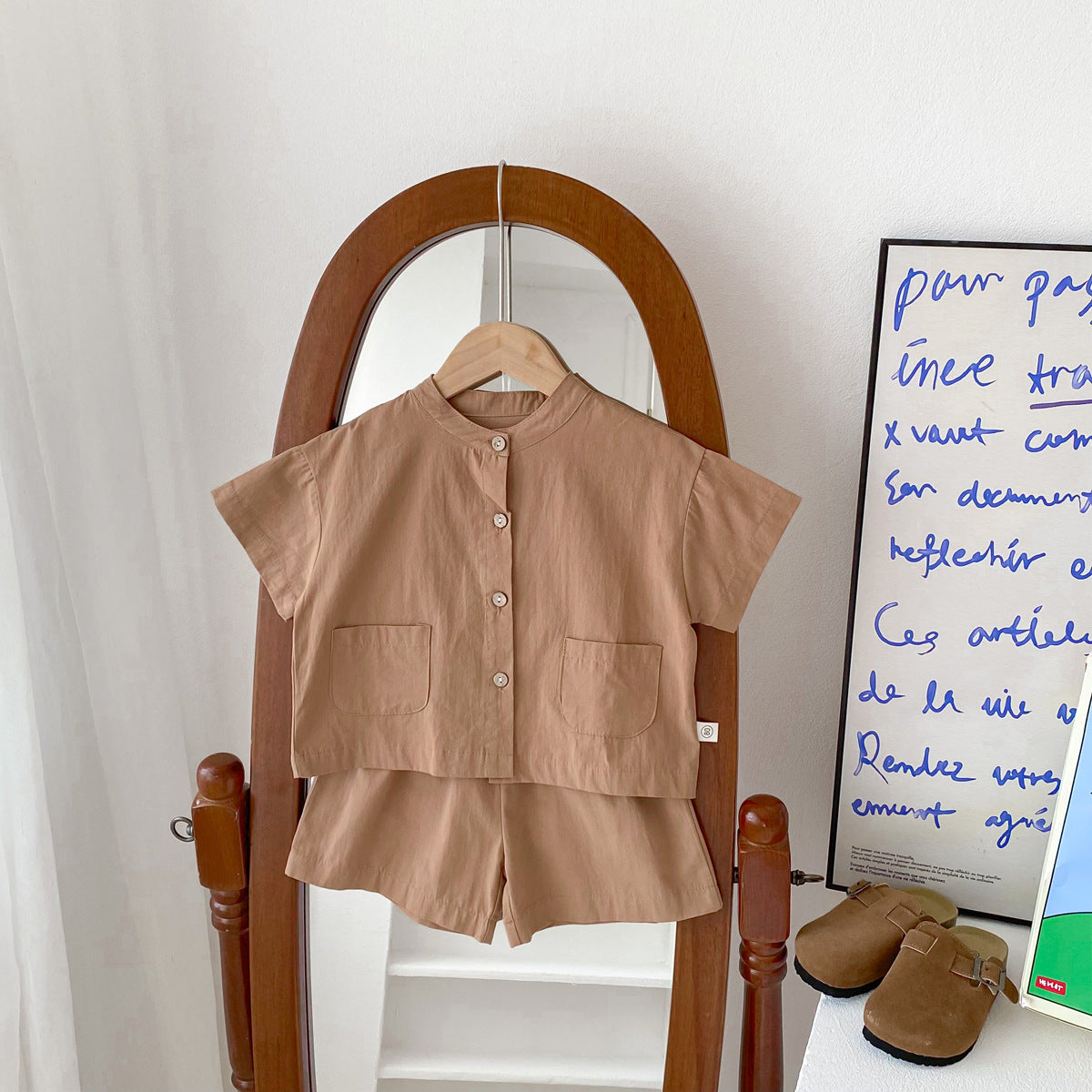 A INS Korean version of the baby summer thin solid color short-sleeved shirt and shorts set for children and boys casual two-piece set - Mixbatch