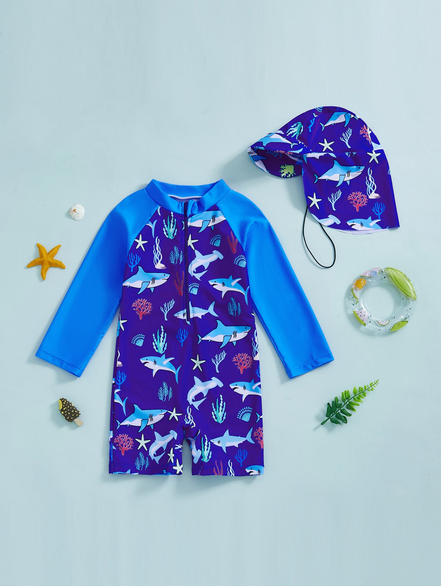 A 120-130-140-150 hat one-piece long-sleeved children's swimsuit - Mixbatch
