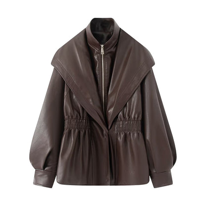 A double-collared jacket, leather jacket