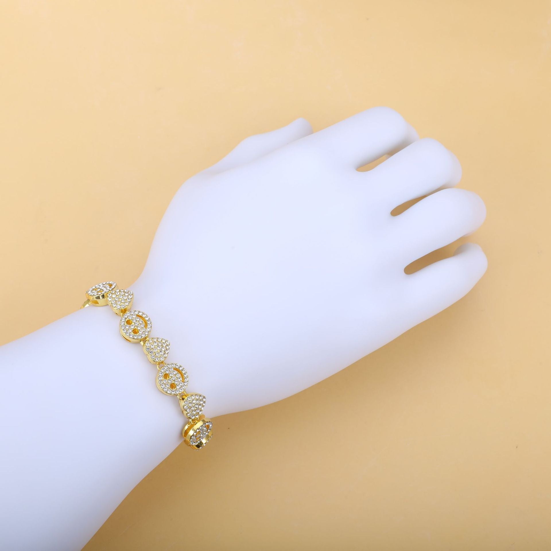 A cross-border hot sale new love smiley face full of diamonds Cuban chain European and American hip-hop necklace jewelry DIY - Mixbatch