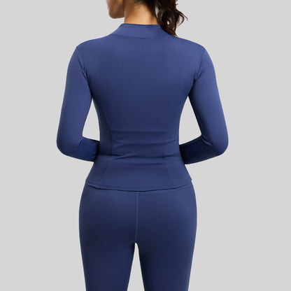 A basic yoga suit jacket nude tight breathable stand-up collar sports fitness top women