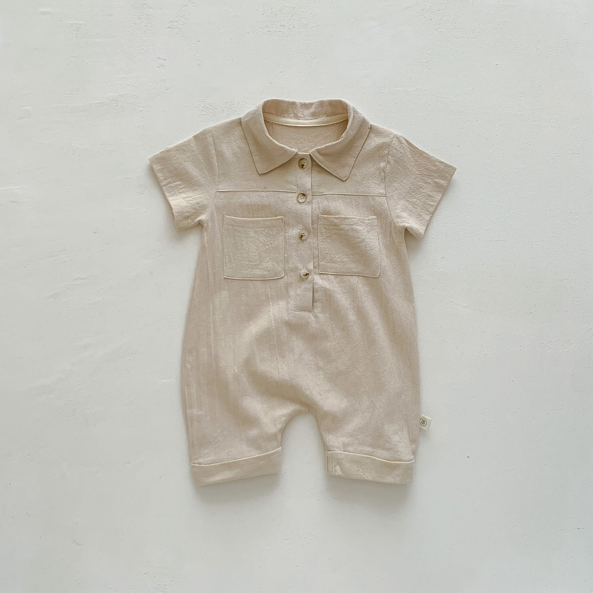 A children's clothing in stock Instagram style Korean version baby short sleeved jumpsuit for boys with open chest lapel work piece climbing suit - Mixbatch