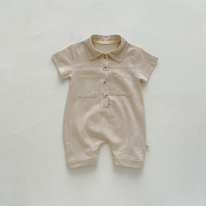 A children's clothing in stock Instagram style Korean version baby short sleeved jumpsuit for boys with open chest lapel work piece climbing suit - Mixbatch