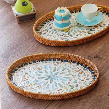 Hand-woven rattan-colored shell fruit plate decoration