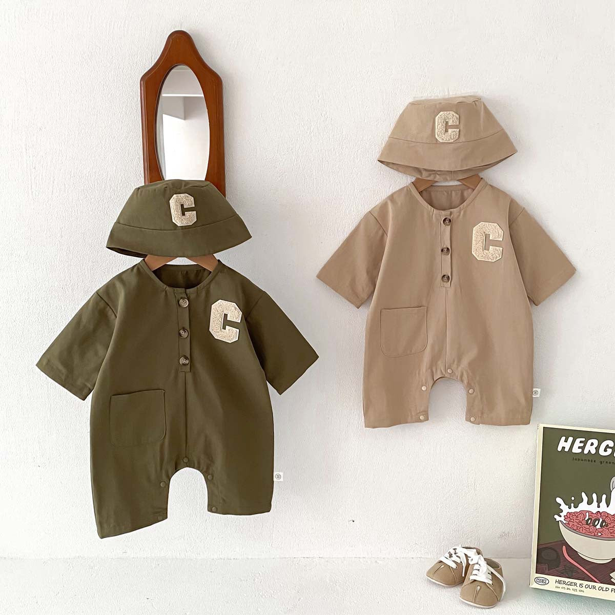 A 2024 Spring Korean version of the baby crawling clothes, boys' workwear, loose onesies, children's long-sleeved clothes, and hats - Mixbatch