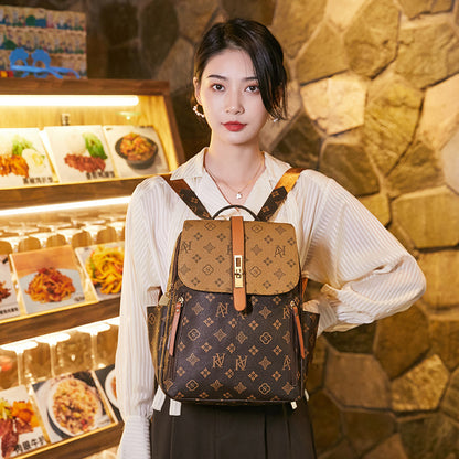 A backpack women's new retro casual old flower large capacity schoolbag backpack printing fashion trend line big bag