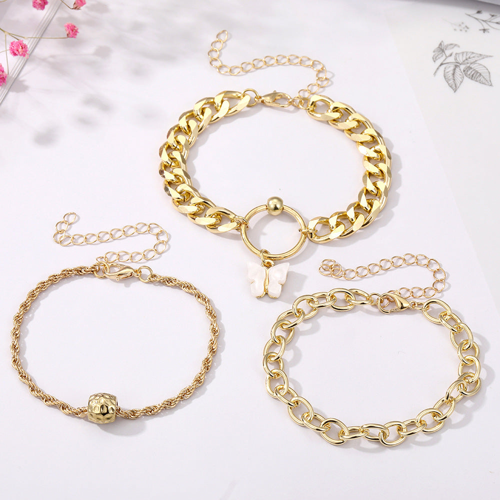 A European and American cross-border new products stack and wear personalized street auction love bracelet four-piece set exaggerated thread chain alloy bracelet women - Mixbatch