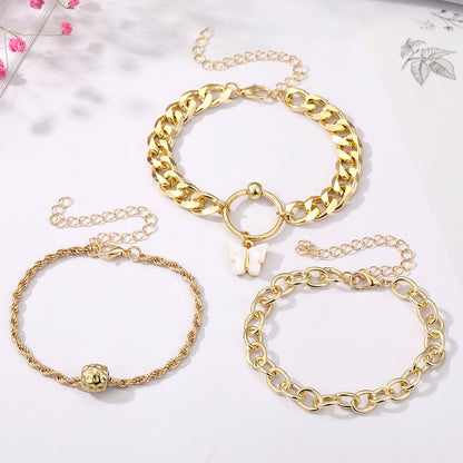 A European and American cross-border new products stack and wear personalized street auction love bracelet four-piece set exaggerated thread chain alloy bracelet women - Mixbatch