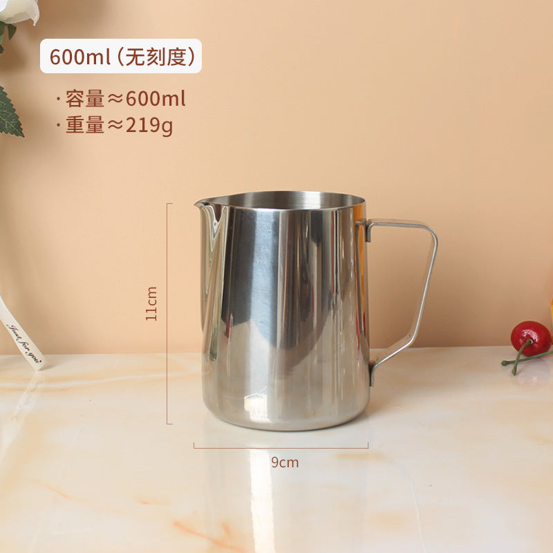 A 304 stainless steel pointed mouth latte cup with graduated coffee latte tank milk foam cup 350/600/900ml