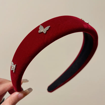 A new autumn and winter red velvet headband retro female Internet celebrity pressure hair wide edge high skull top hair accessories simple temperament headband
