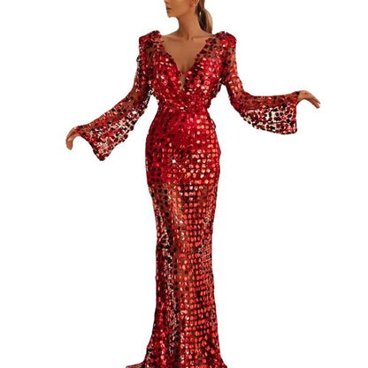 A burgundy dress evening dress