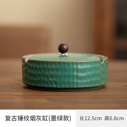 A creative large ceramic ashtray with lid light luxury high sense