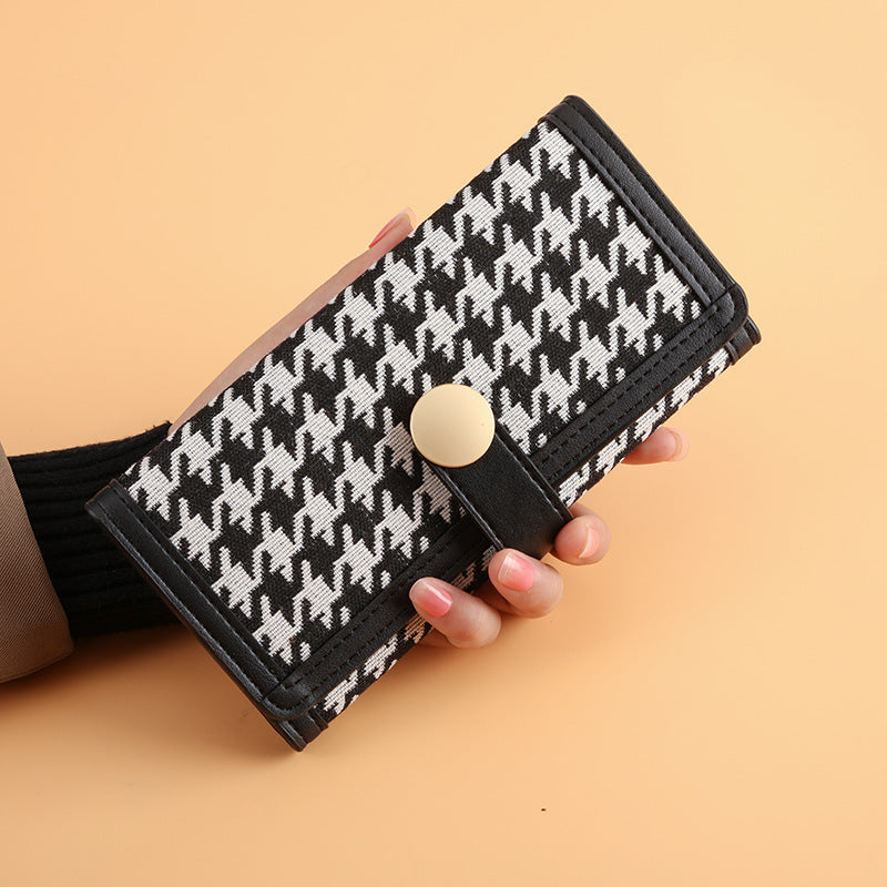 A Korean version of simple and fashionable small wallet female long thousand bird grid buckle multi-card wallet versatile Japanese and Korean clutch bag female