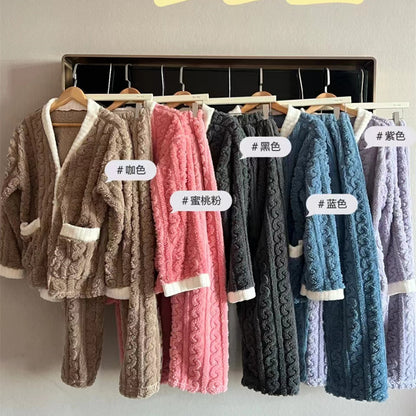 A Autumn and winter pajamas women's high-value fleece thickened can be worn outside loose Korean version of student coral fleece suit loungewear - Mixbatch