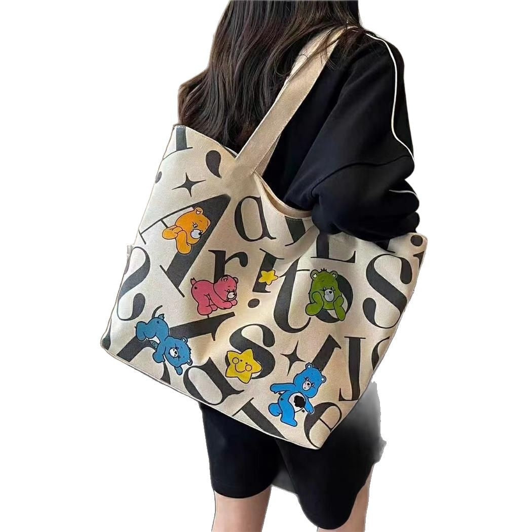 A canvas bag printed shoulder bag