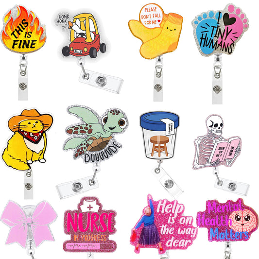 A Acrylic glitter, easy-pull buckle, alligator clip, ID clip, work card clip, retractable badge, scroll buckle, spot.